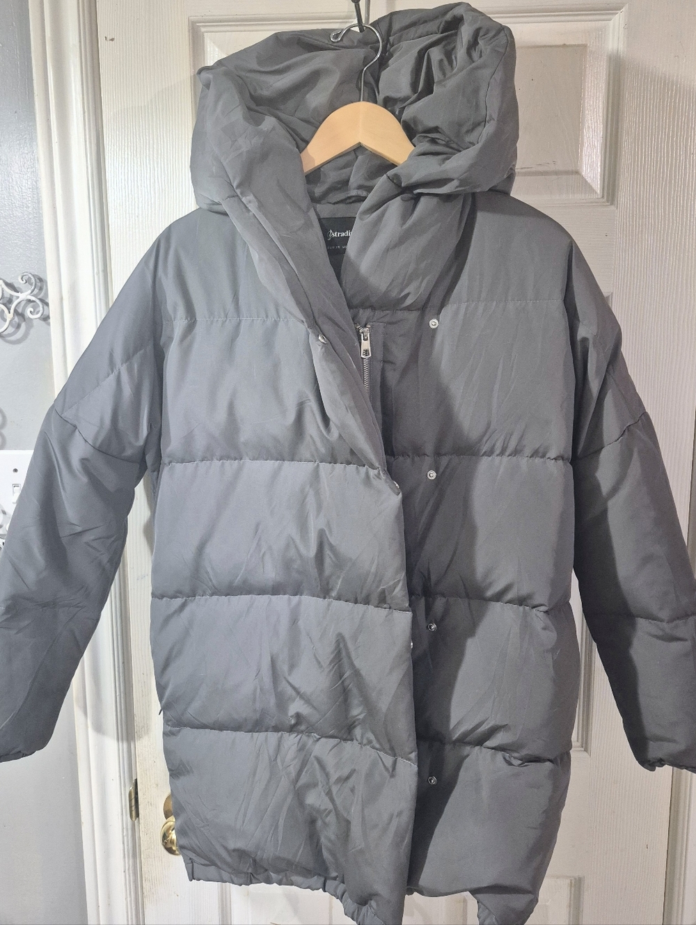 Stradivarius Gray Oversized Hooded Puffer Coat XS